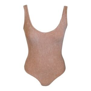 Aura bodysuit one piece top beige Medium Large Sleeveless